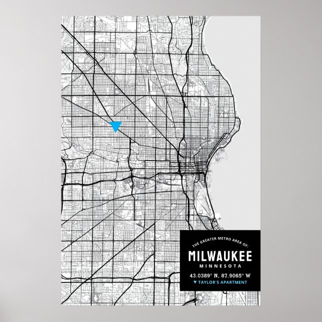 Milwaukee Stadtkarte + Ort markieren Poster (Vorne)