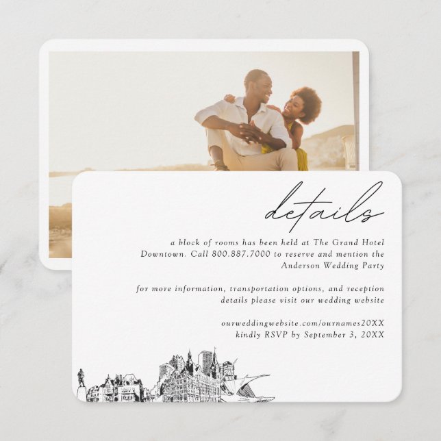 Milwaukee Wedding Hotel Zimmerblockdetails Begleitkarte (Vorne/Hinten)