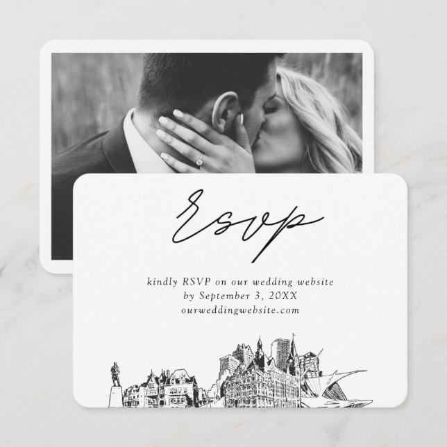 Milwaukee Wedding Minimalistisch Sketch UAWG Begleitkarte (Vorne/Hinten)