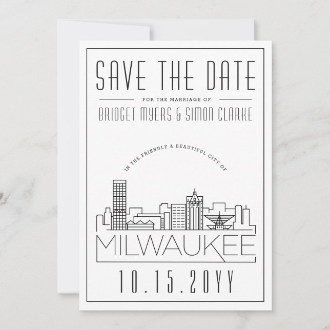 Milwaukee Wedding | Stilisierte Skyline Save the D Einladung (Vorderseite)