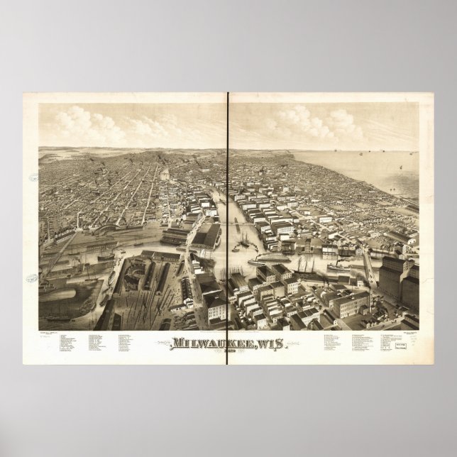Milwaukee WI 1879 Antike Panoramakarte Poster (Vorne)