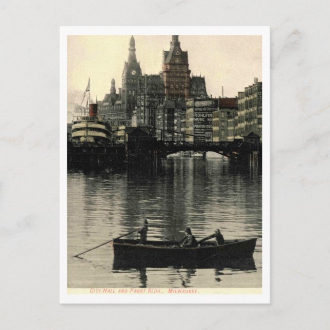 Milwaukee WI, City Hall Pabst Gebäude 1908 Postkarte (Vorderseite)