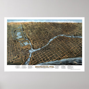 Milwaukee, WI Panorama Karte - 1872 Poster
