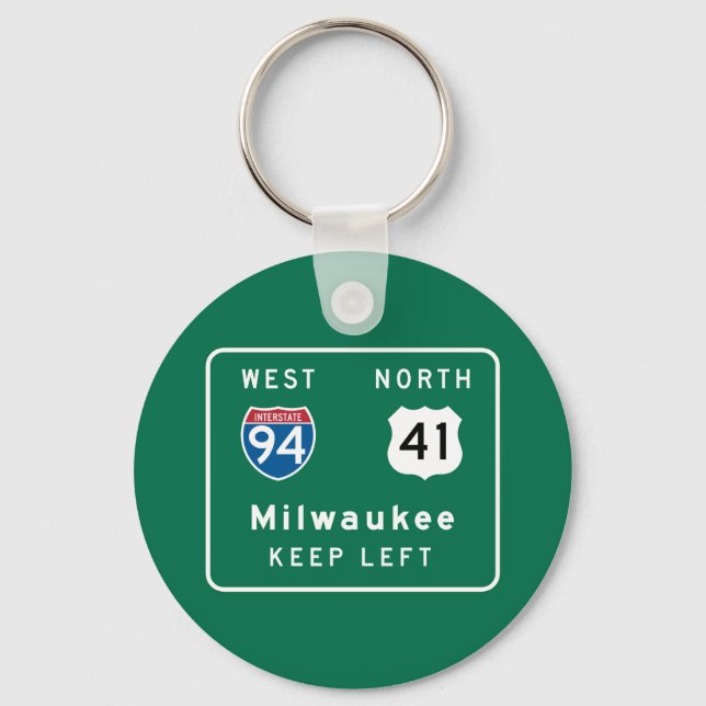Milwaukee, WI Road Sign Schlüsselanhänger (Vorderseite)