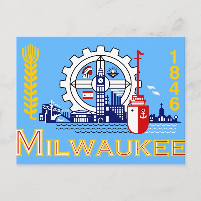 Milwaukee, Wisconsin, Flagge der Vereinigten Staat Postkarte (Vorderseite)