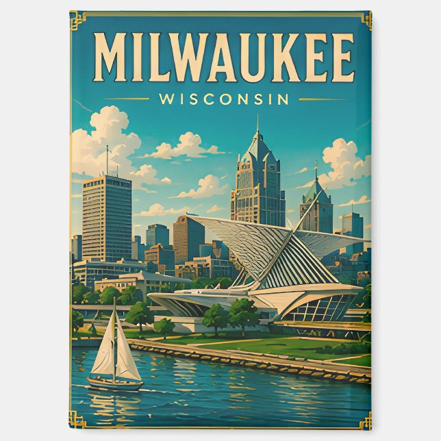 ⛵ Milwaukee Wisconsin Seeblick Skyline Magnet (Vorderseite)