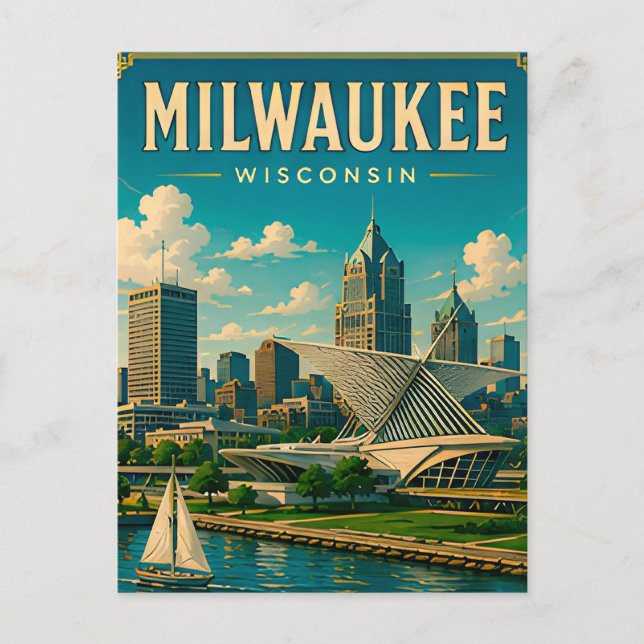 ⛵ Milwaukee Wisconsin Seefront Skyline Postkarte (Vorderseite)