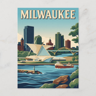 Milwaukee Wisconsin Seefront-Skyline Retroplakat Postkarte