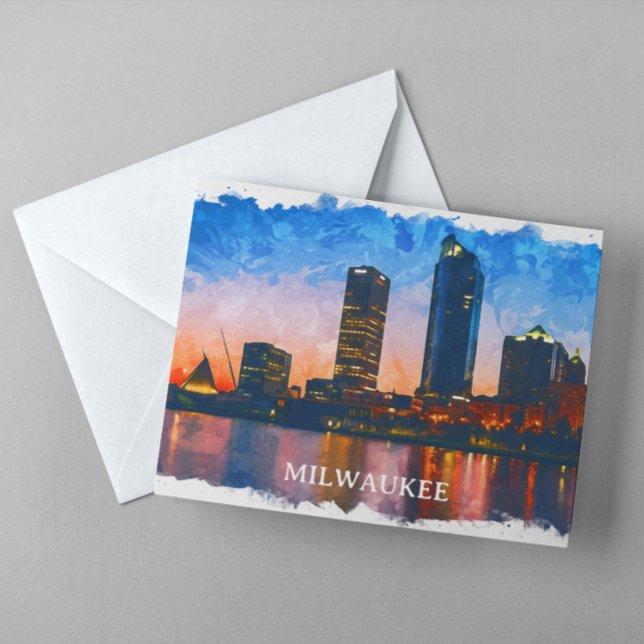 Milwaukee Wisconsin Skyline Panorama View Postkarte (milwaukee wisconsin skyline postcard)