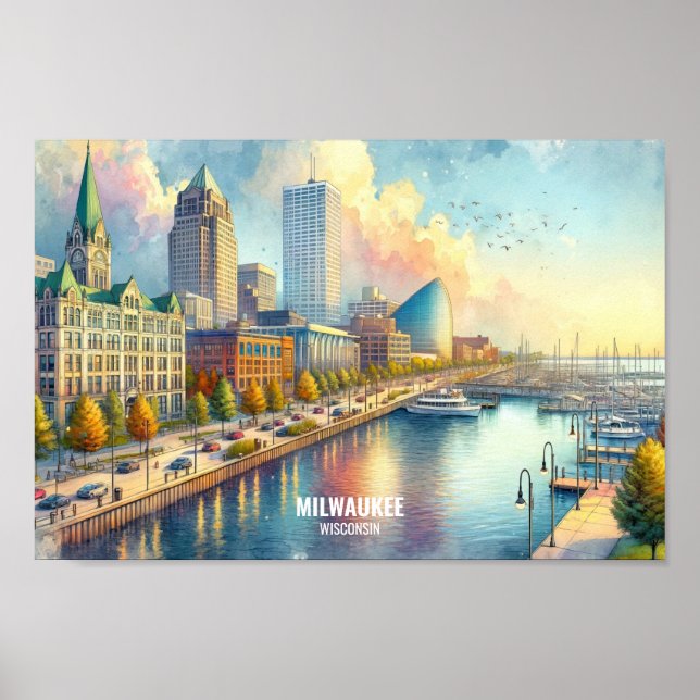 Milwaukee Wisconsin Travel Places Aquarell Poster (Vorne)