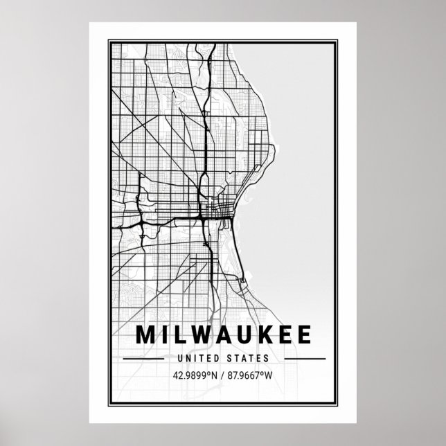 Milwaukee Wisconsin USA Travel City Map Poster (Devant)