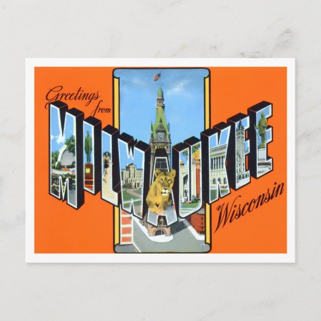 Milwaukee, Wisconsin, Vintage Großbuchstaben Postk Postkarte (Vorderseite)