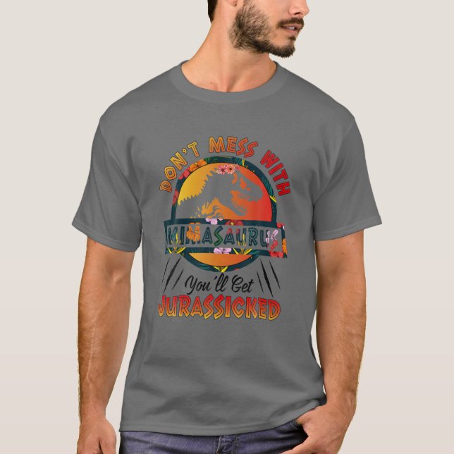 Mima-Blume nicht mit Mimasaurus Jurasskicke durche T-Shirt (Vorderseite)