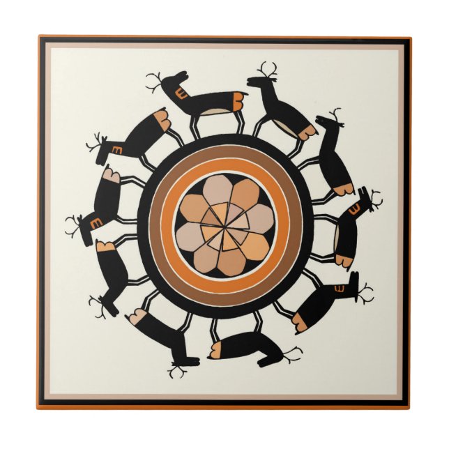 Mimbres Tribal Deer Ritual Fliese (Vorderseite)