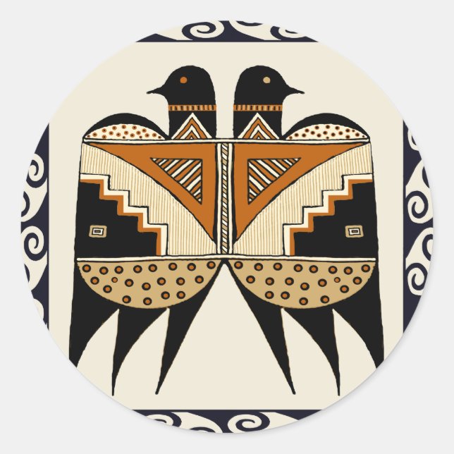 Mimbres Twin Birds Runder Aufkleber (Vorderseite)