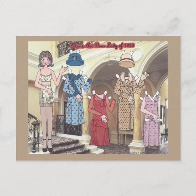 Mimi, Art Deco Lady of 1928 Paper Doll Postcard Postkarte (Vorderseite)