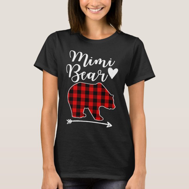 MIMI Bear Black & Red Kariert Bear Oma T-Shirt (Vorderseite)
