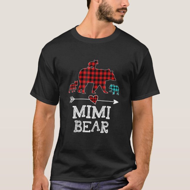 Mimi Bear Christmas Pajama Red Kariert Buffalo T-Shirt (Vorderseite)