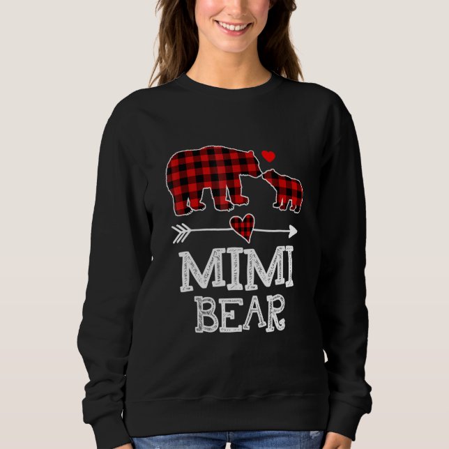 Mimi Bear Christmas Pajama Red Plaid Buffalo Famil Sweatshirt (Vorderseite)