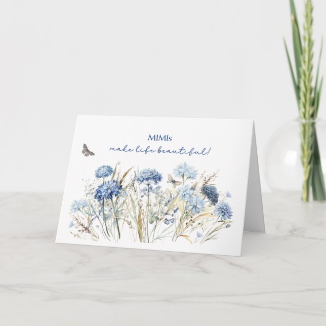 Mimi Birthday Dusty Blue Wildblumen Karte (Vorderseite)