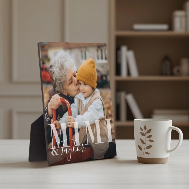 Mimi & Grandchild Script Name Foto Keepake Fotoplatte (Mimi & Grandchild Script Name Photo Keepsake Plaque)