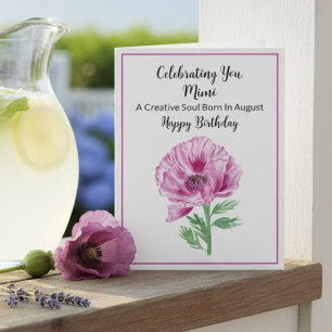 Mimi Happy August Geburtstag Purpurroter Mohn Karte