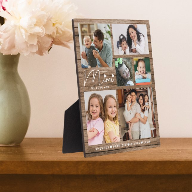 Mimi Wir Liebe Sie Grandkids 6 Foto Rustikales Hol Fotoplatte (Mimi We Love You Grandkids 6 Photo Rustic Wood Plaque
)