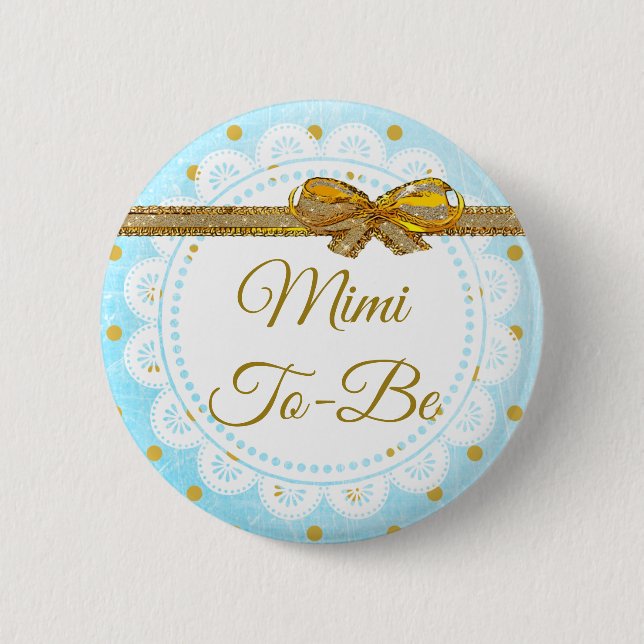 Mimi zum Baby Dusche Blue & Gold Button (Vorderseite)
