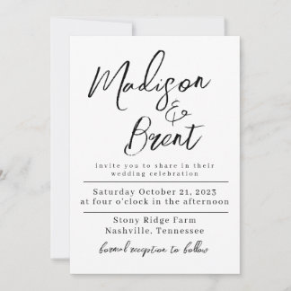 Mimimalist Simple Non Photo Wedding Day Invitation