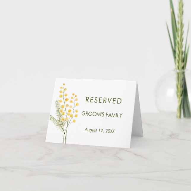 Mimosa Aquarell Blume Hochzeit Platzkarten Karte (Vorderseite)