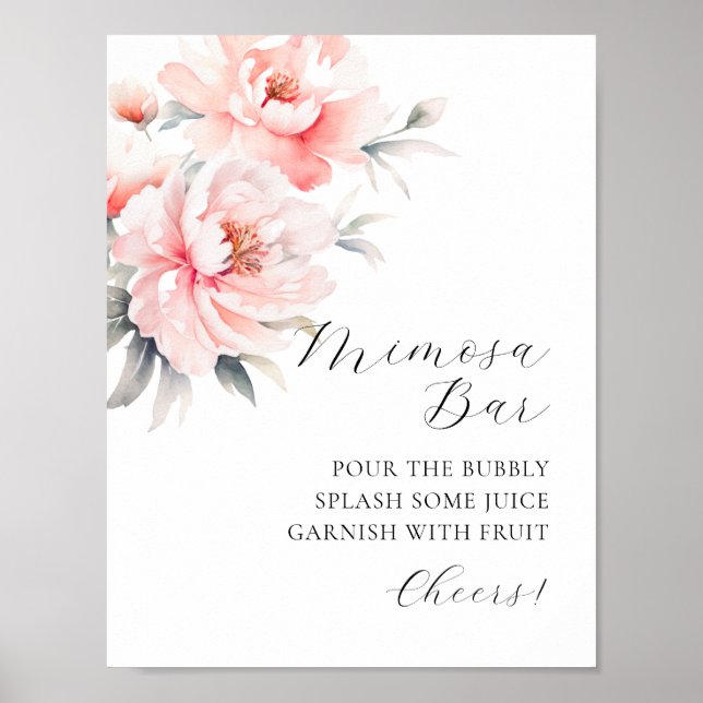 MIMOSA BAR Aquarell Blütenfarben Pink Peongs Unter Poster (Vorne)