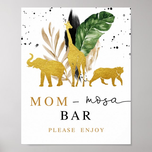 Mimosa Bar Baby Dusche Sign Gold Safari Tiere Poster (Vorne)