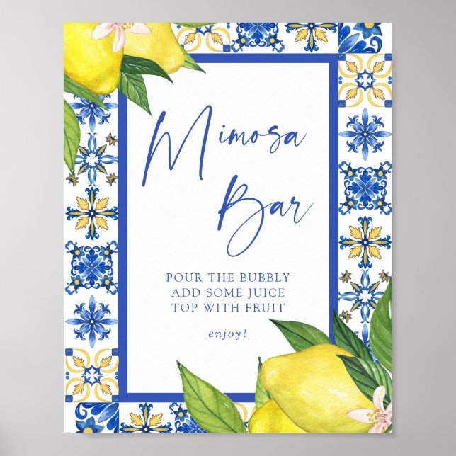 Mimosa Bar Blue Tiles Lemons Brautparty Sign Poster (Vorne)