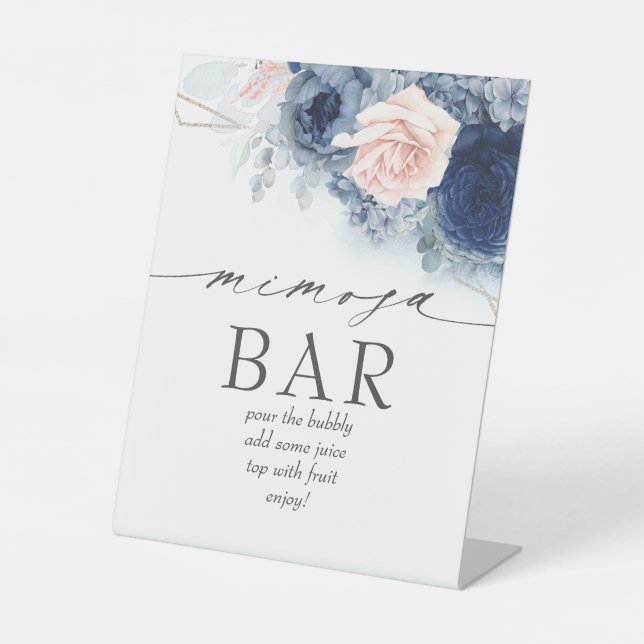 Mimosa Bar Bridal Brunch Dusty Blue Floral Sockelschild (Vorderseite)