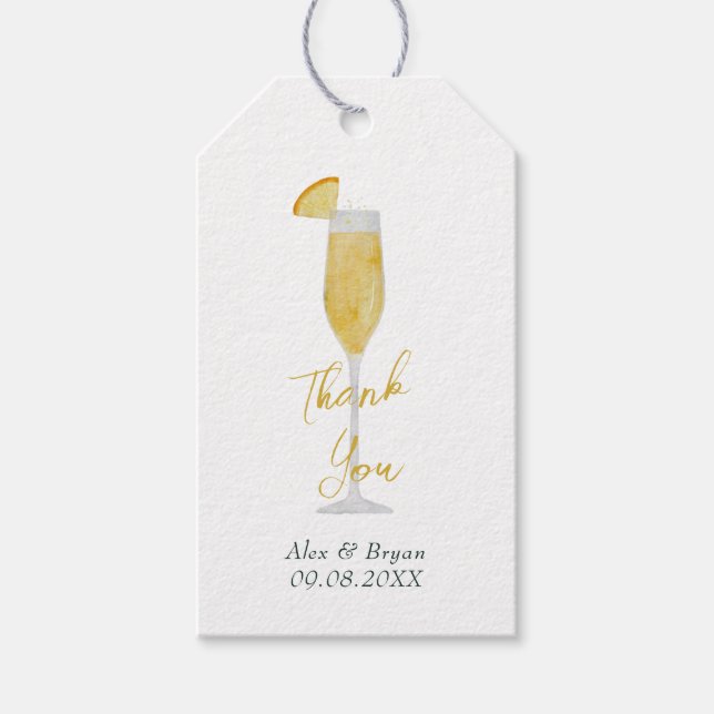 Mimosa Bar Brunch Cocktail Glass Gastgeschenk Hoch Geschenkanhänger (Vorderseite)