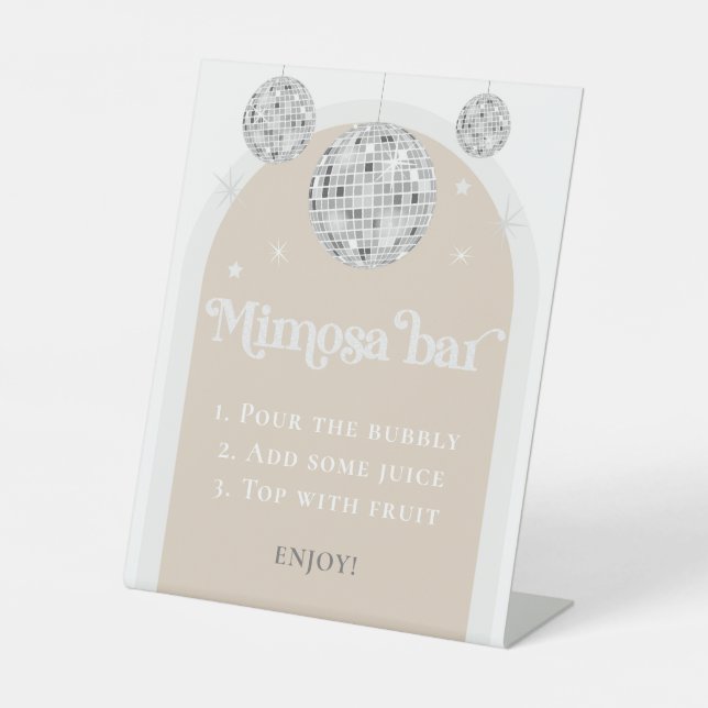 Mimosa Bar Bubbly Disco Ball Brautparty Sockelschild (Vorderseite)