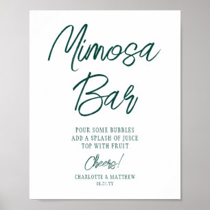 Mimosa Bar Cheers Modern Emerald Green Script Poster