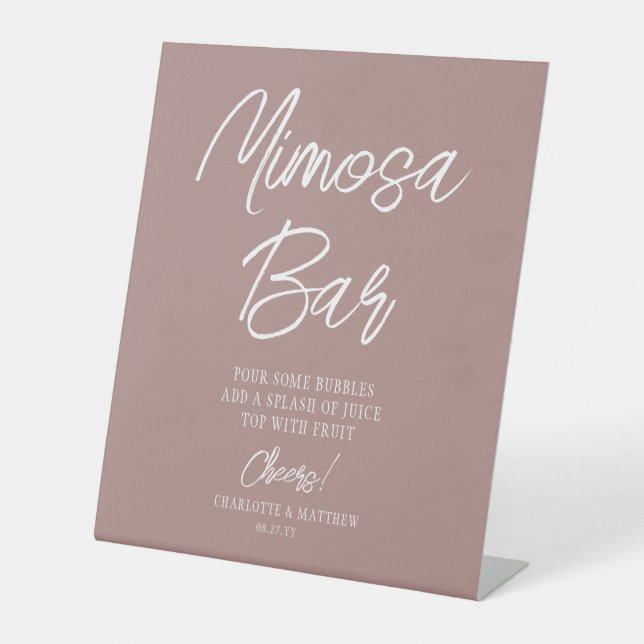Mimosa Bar Cheers Moderne Script Rose Gold Sockelschild (Vorderseite)