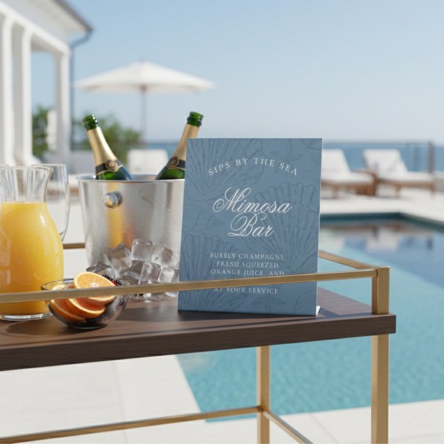 Mimosa Bar Coastal Blue Seashell Bachelorette Sockelschild (Mimosa Bar Coastal Blue Seashell Bachelorette Pedestal Sign)