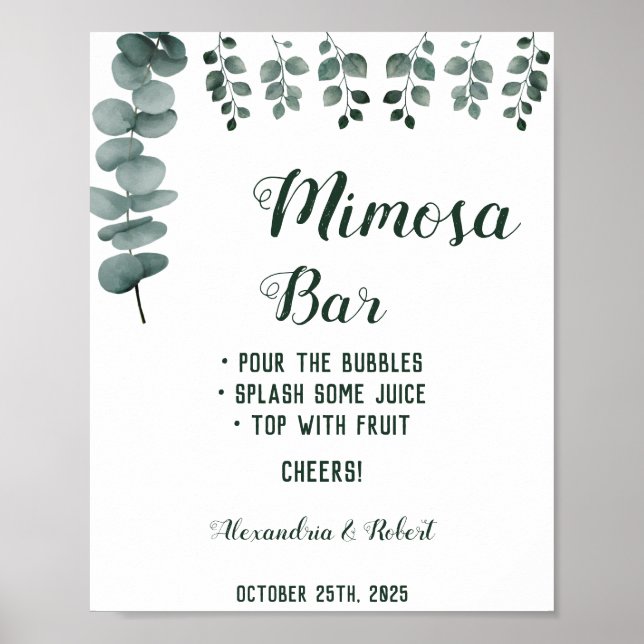 Mimosa Bar Greenery Eukalyptus Wedding Sign Poster (Vorne)