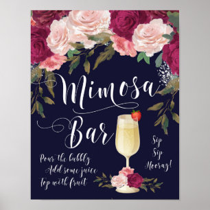 Mimosa-Bar-Hochzeitsschild Navy Burgund floral Poster