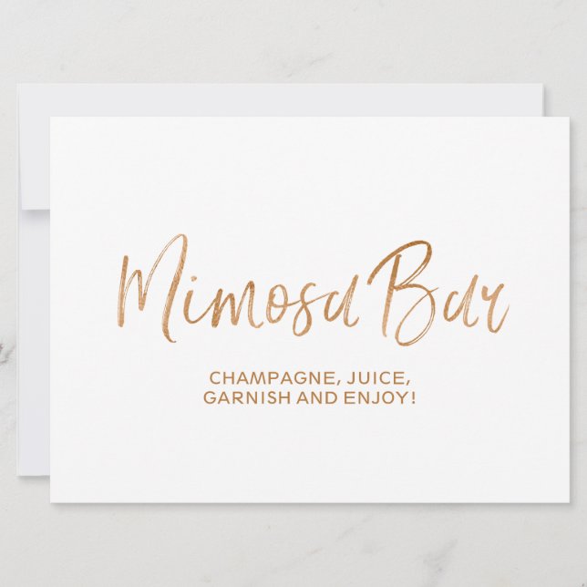 "Mimosa Bar" Hochzeitszeichen | Stilvolle Gold-Ros Einladung (Vorderseite)