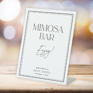 Mimosa Bar Modernes Schwarz-Weiß-Brautparty Sockelschild