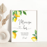 Mimosa Bar Poster<br><div class="desc">Zitrusfrüchte,  Aquarelllemon Mimosa Bar. Matching-Elemente verfügbar.</div>