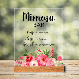 Mimosa-Bar Rosa Pfingstrosen Brautparty Acrylschild