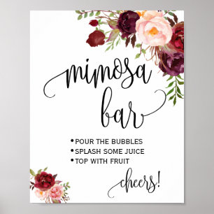 Mimosa-Bar-Schild Braut-Hochzeitsdusche Marsala Poster