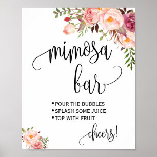 Mimosa-Bar-Schild Braut-Hochzeitsfeier rosa floral Poster