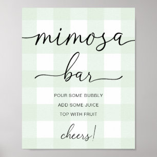 Mimosa-Bar-Schild für Baby-Party in Mintgrün karie Poster