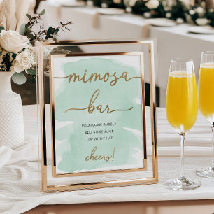 Mimosa-Bar-Schild in mintgrüner Wasserfarbe mit Go Poster
