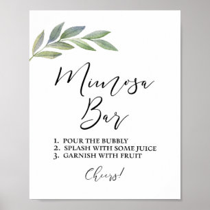 Mimosa-Bar-Schild Olivenblatt Grünzeug Hochzeitssc Poster